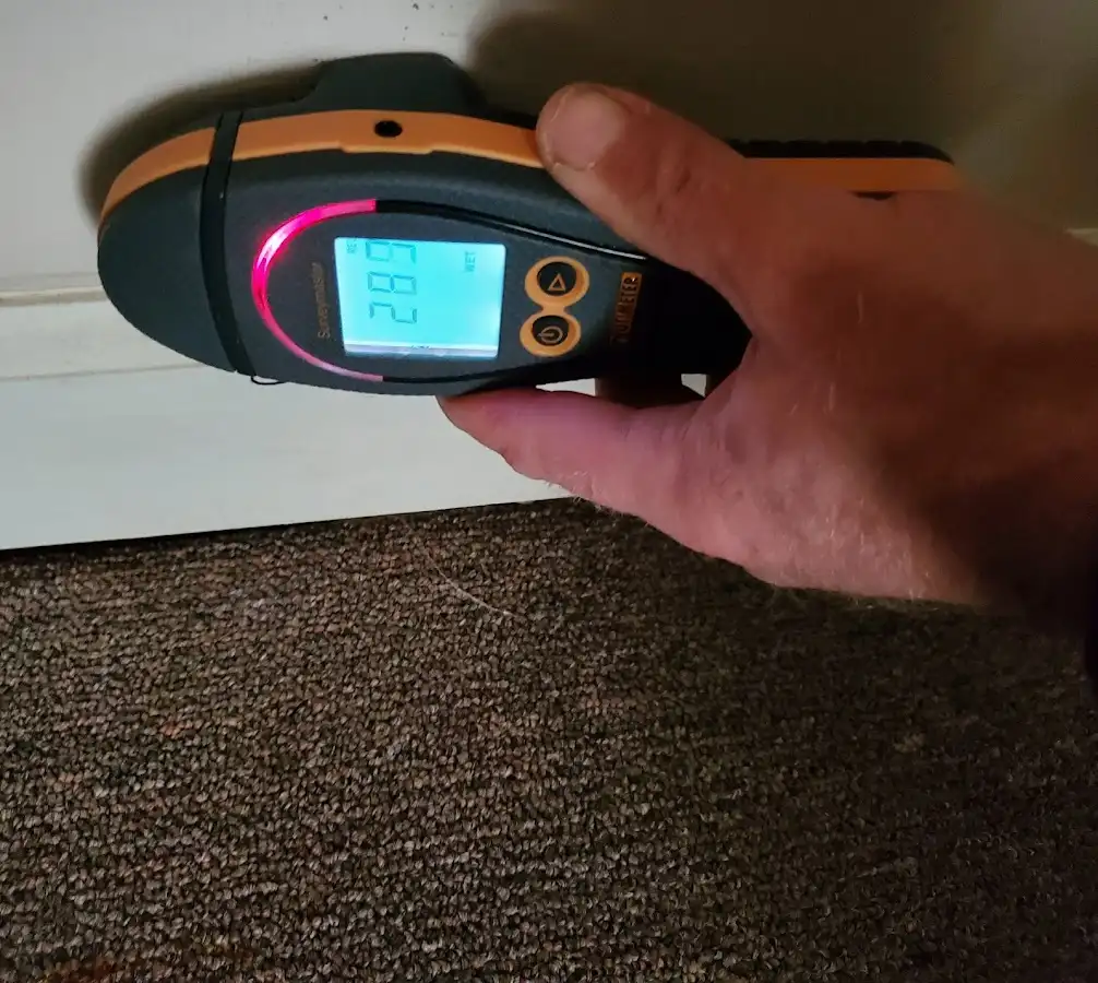 Moisture detection at baseboard during Burst Pipe Cleanup in Villa Park